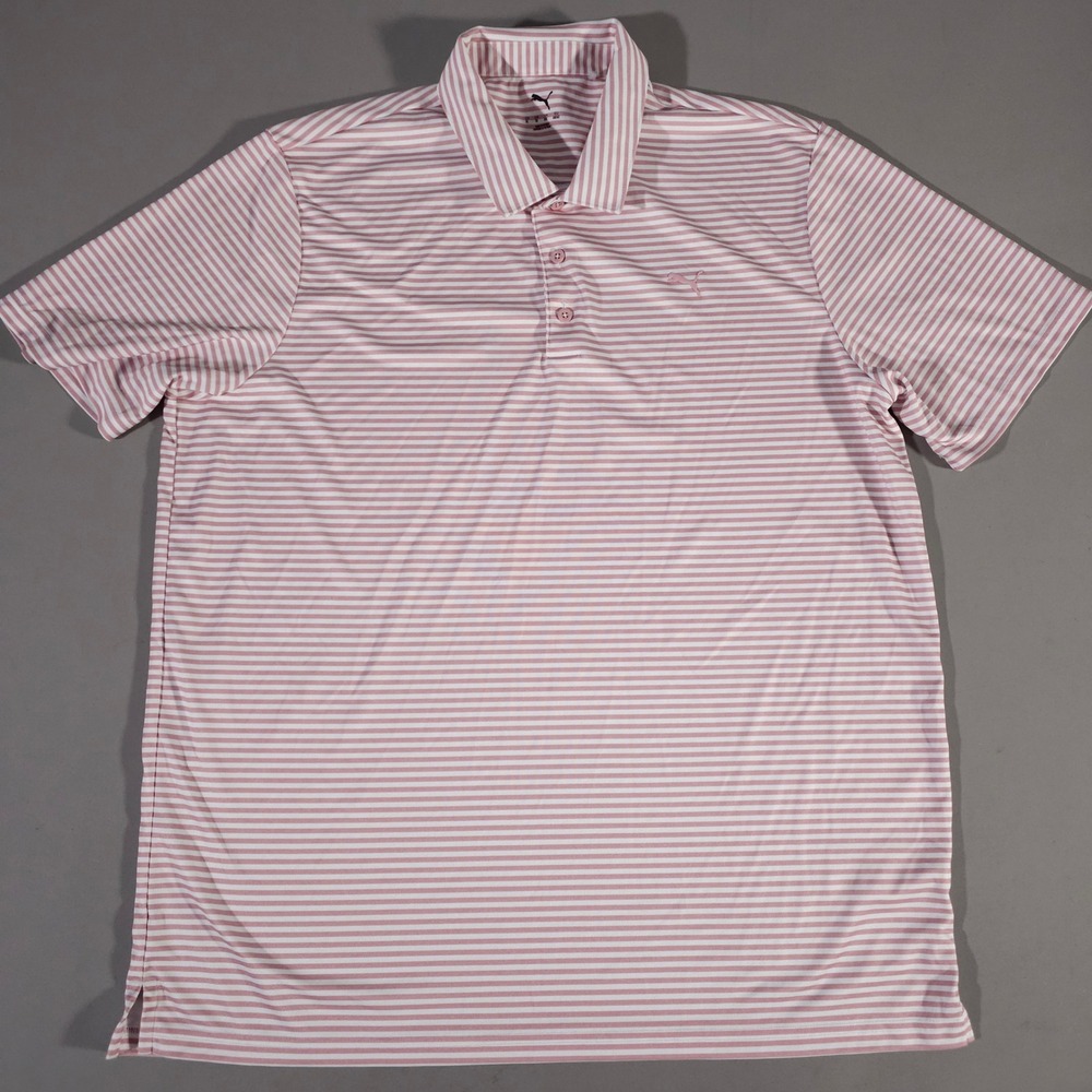 Puma Golf Polo Mens XL Pink Striped Short Sleeve Performance Shirt 537973-02